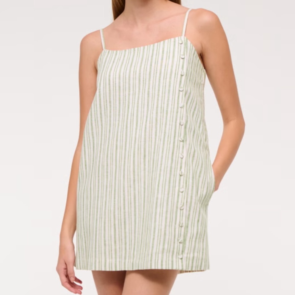Abercrombie Linen Green Striped Dress